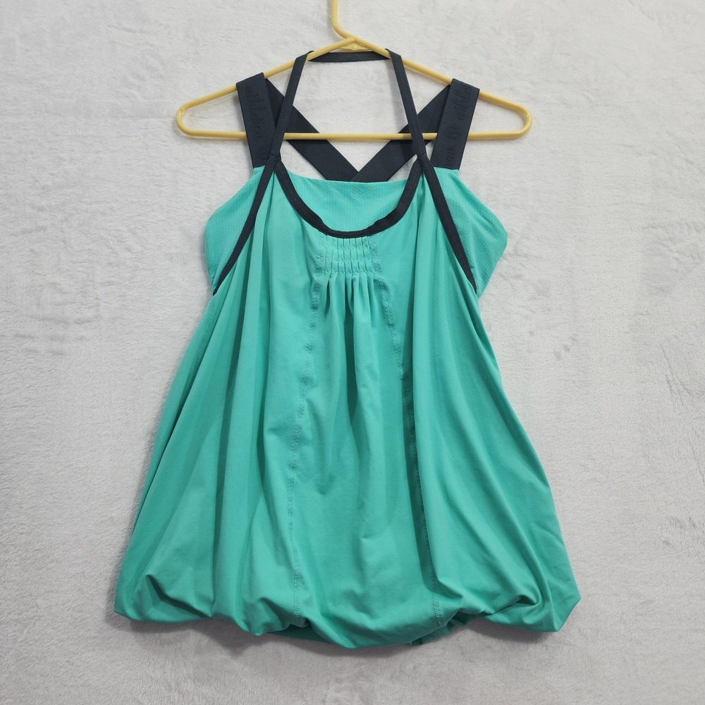 Lululemon Awareness Layered Tank Top Womens 6 Green Bubble Hem Yoga Workout